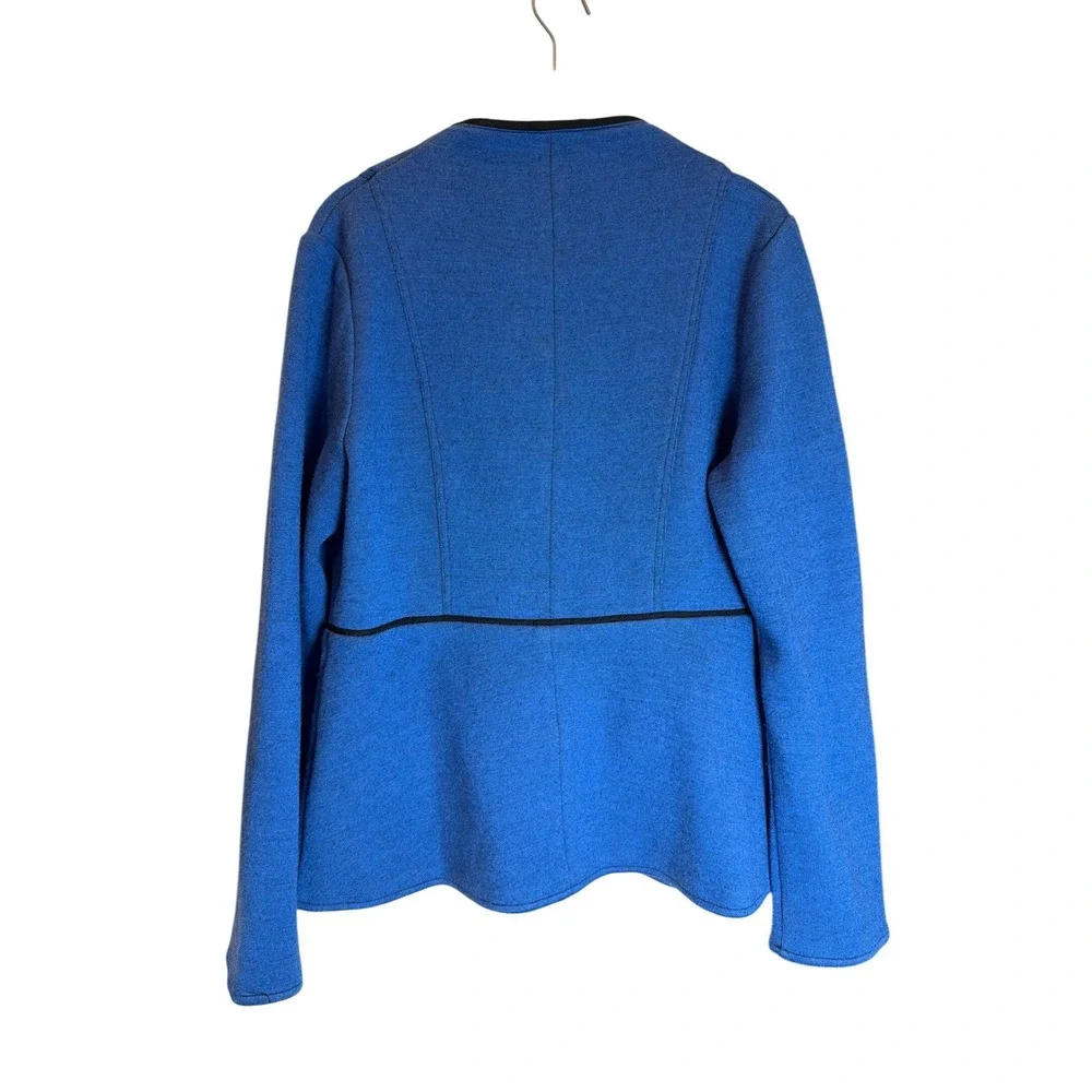 Icelandic Design Women Blue 100% Wool Asymmetrical Snap Front Knit Jacket Size M